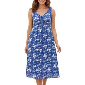 NWT BALI BATIKS Blue HAND PAINTED Twill BEADED TROPICAL Smock Fit & Flare Sz 1X